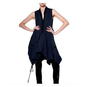 GRACIA NWT Asymmetrical Zip Front Draped Drawstring Hem Dress Navy